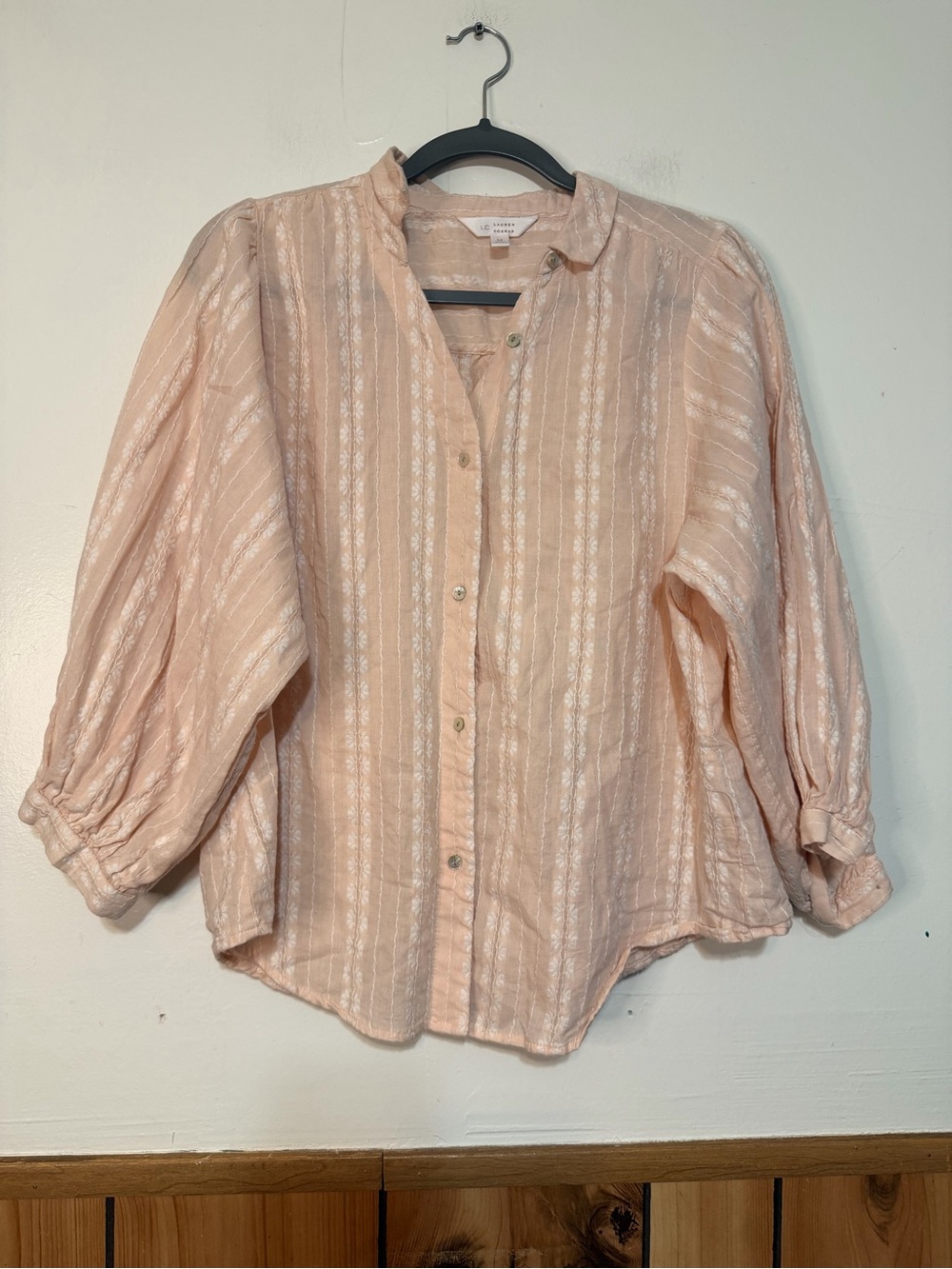 LC Lauren Conrad Blush Peach Striped Button-Down Shirt